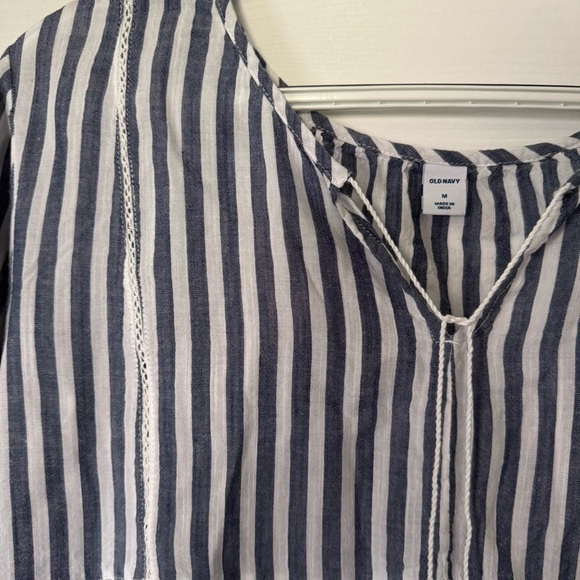 Old Navy Women’s Striped V-Neck Blouse with Tassels Size Medium - Picture 3 of 7